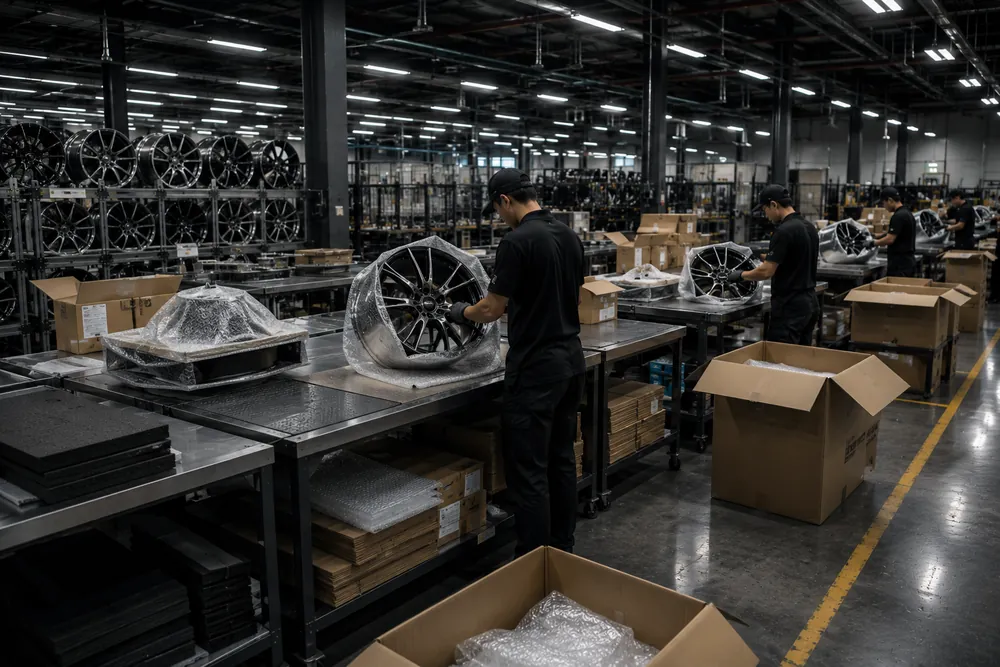 A CT Alloy wheel being assembled